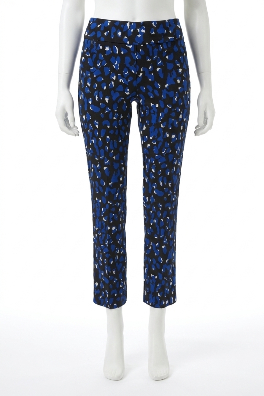 NEW JOSEPH RIBKOFF geometric print pull-on straight leg pants in black/royal